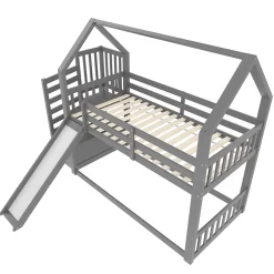 Redom Lit superposé 90x200 cm avec escalier de rangement et toboggan, structure en pin et MDF, chambre enfant*Enfant Lit Enfant