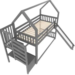 Redom Lit superposé 90x200 cm avec escalier de rangement et toboggan, structure en pin et MDF, chambre enfant*Enfant Lit Enfant