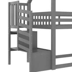 Redom Lit superposé 90x200 cm avec escalier de rangement et toboggan, structure en pin et MDF, chambre enfant*Enfant Lit Enfant