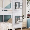 Redom Lit superposé 90x200 cm avec fenêtres et échelle à main courante, structure en pin massif et MDF*Enfant Lit Enfant