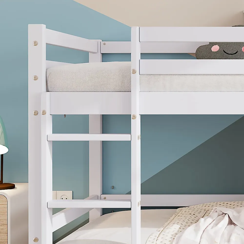 Redom Lit superposé 90x200 cm avec fenêtres et échelle à main courante, structure en pin massif et MDF*Enfant Lit Enfant