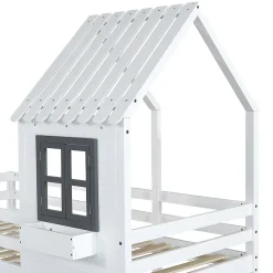Redom Lit superposé 90x200 cm avec fenêtres et échelle à main courante, structure en pin massif et MDF*Enfant Lit Enfant