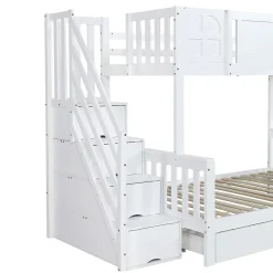 Lit superposé 90x200 cm, avec fenêtre, toboggan, étagères, 4 rangements, cadre bois><noscript><img width=