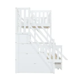 Lit superposé 90x200 cm, avec fenêtre, toboggan, étagères, 4 rangements, cadre bois><noscript><img width=