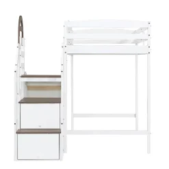 Fortuna lai Lit superposé 90x200 cm, avec fenêtre, toboggan, 2 rangements dans l'échelle, blanc,marron*Enfant Lit Enfant