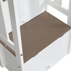 Fortuna lai Lit superposé 90x200 cm, avec fenêtre, toboggan, 2 rangements dans l'échelle, blanc,marron*Enfant Lit Enfant