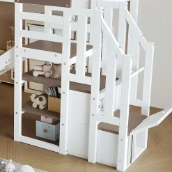 Fortuna lai Lit superposé 90x200 cm, avec fenêtre, toboggan, 2 rangements dans l'échelle, blanc,marron*Enfant Lit Enfant