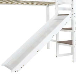 Fortuna lai Lit superposé 90x200 cm, avec fenêtre, toboggan, 2 rangements dans l'échelle, blanc,marron*Enfant Lit Enfant
