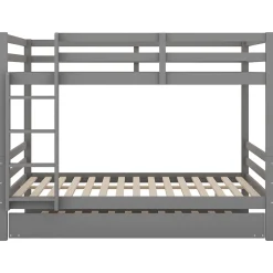 Redom Lit superposé 140x200 cm avec lit gigogne et escalier intégré, structure pin/MDF grise*Enfant Lit Enfant