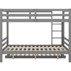 Redom Lit superposé 140x200 cm avec lit gigogne et escalier intégré, structure pin/MDF grise*Enfant Lit Enfant