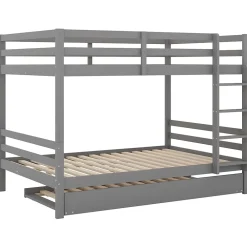 Redom Lit superposé 140x200 cm avec lit gigogne et escalier intégré, structure pin/MDF grise*Enfant Lit Enfant