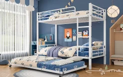 Redom Lit superposé 90x200 cm avec lit gigogne et échelle intégrée, structure métal blanche, gain de place*Enfant Lit Enfant