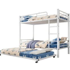 Redom Lit superposé 90x200 cm avec lit gigogne et échelle intégrée, structure métal blanche, gain de place*Enfant Lit Enfant