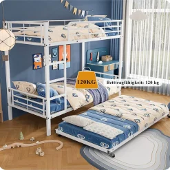 Redom Lit superposé 90x200 cm avec lit gigogne et échelle intégrée, structure métal blanche, gain de place*Enfant Lit Enfant