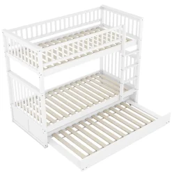 Redom Lit superposé 90x200 cm avec lit gigogne et échelle intégrée en pin blanc, modulable, gain de place*Enfant Lit Enfant