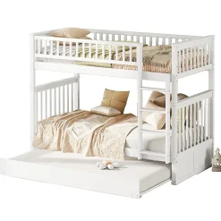 Redom Lit superposé 90x200 cm avec lit gigogne et échelle intégrée en pin blanc, modulable, gain de place*Enfant Lit Enfant