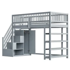 Lit superposé 90x200 cm avec rangements intégrés et échelle de sécurité en bois massif, gain de place><noscript><img width=