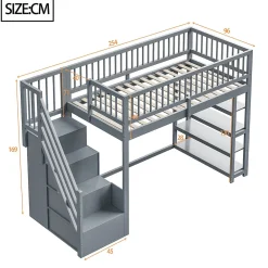Lit superposé 90x200 cm avec rangements intégrés et échelle de sécurité en bois massif, gain de place><noscript><img width=