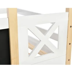 Lit superposé 90x200 cm avec sommier inclus et échelle intégrée, toit ludique et tableau, pin massif/MDF blanc><noscript><img width=