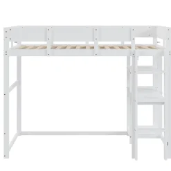 Redom Lit superposé 90x200 cm avec étagère intégrée et garde-corps, structure en pin massif blanc, solution gain de place*Enfant Lit Enfant
