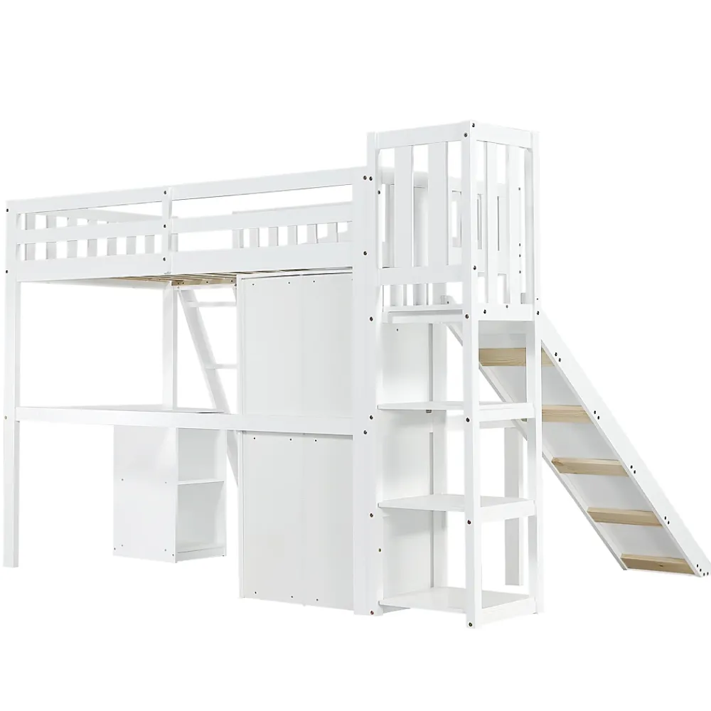 Fortuna lai Lit superposé 90x200 cm avec table, armoire, sécurité, échelle 4 marches, cadre bois*Enfant Lit Enfant