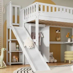 Fortuna lai Lit superposé 90x200 cm avec table, armoire, sécurité, échelle 4 marches, cadre bois*Enfant Lit Enfant