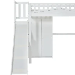 Fortuna lai Lit superposé 90x200 cm avec table, armoire, sécurité, échelle 4 marches, cadre bois*Enfant Lit Enfant