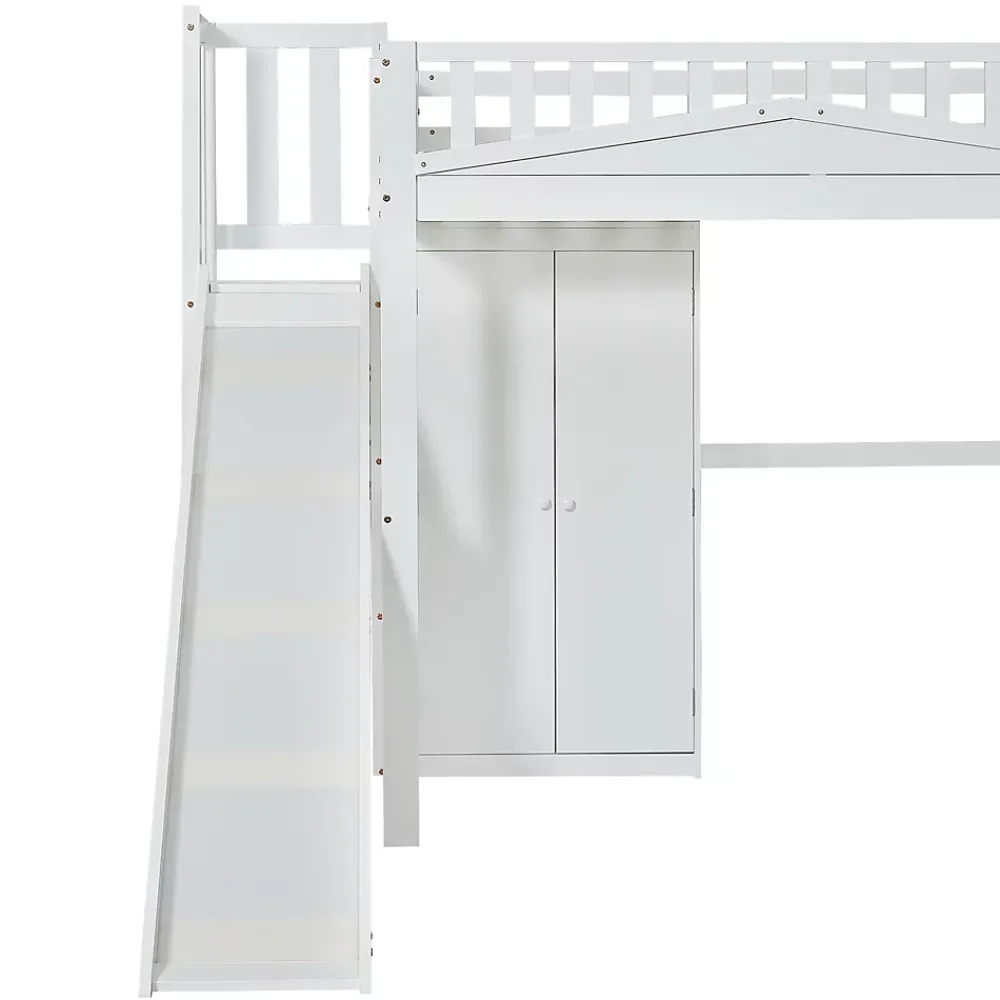 Fortuna lai Lit superposé 90x200 cm avec table, armoire, sécurité, échelle 4 marches, cadre bois*Enfant Lit Enfant