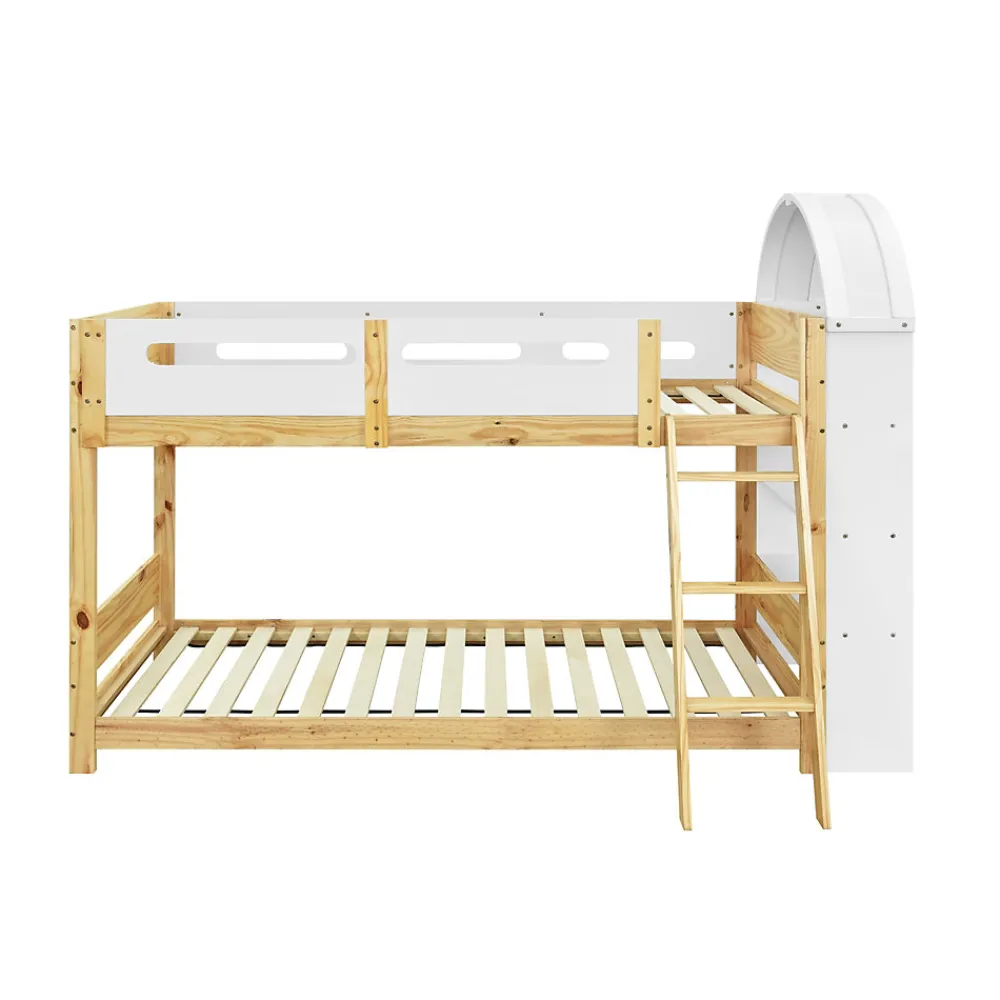 Lit superposé 90x200 cm avec étagère 3 niveaux et échelle 3 marches en pin massif/MDF>Redom Sale