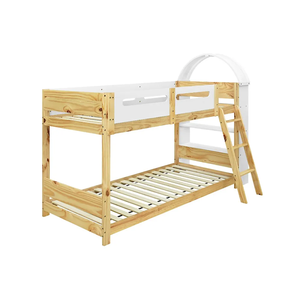 Lit superposé 90x200 cm avec étagère 3 niveaux et échelle 3 marches en pin massif/MDF>Redom Sale