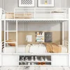 Redom Lit superposé 90x200 cm avec étagère à chaussures intégrée et échelle 3 marches, métal blanc*Enfant Lit Enfant