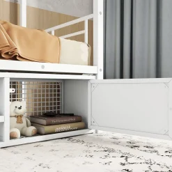 Redom Lit superposé 90x200 cm avec étagère à chaussures intégrée et échelle 3 marches, métal blanc*Enfant Lit Enfant