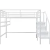 Redom Lit superposé 140x200 cm avec étagères intégrées et échelle de rangement, structure métal blanche*Enfant Lit Enfant