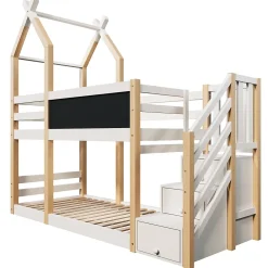 Okwish Lit superposé 90x200 cm avec tableau noir intégré - Lit enfant pratique avec sommiers inclus - Sans matelas - Blanc*Enfant Lit Enfant