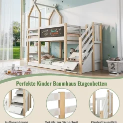 Okwish Lit superposé 90x200 cm avec tableau noir intégré - Lit enfant pratique avec sommiers inclus - Sans matelas - Blanc*Enfant Lit Enfant