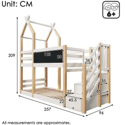 Okwish Lit superposé 90x200 cm avec tableau noir intégré - Lit enfant pratique avec sommiers inclus - Sans matelas - Blanc*Enfant Lit Enfant