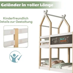 Okwish Lit superposé 90x200 cm avec tableau noir intégré - Lit enfant pratique avec sommiers inclus - Sans matelas - Blanc*Enfant Lit Enfant