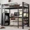 Lit superposé 90x200 cm, avec table, armoire, échelle 5 marches, cadre métal, noir>Fortuna lai Outlet