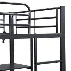 Lit superposé 90x200 cm, avec table, armoire, échelle 5 marches, cadre métal, noir>Fortuna lai Outlet
