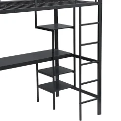 Lit superposé 90x200 cm, avec table, armoire, échelle 5 marches, cadre métal, noir><noscript><img width=