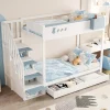 Lit superposé 90x200 cm avec tiroirs et étagère amovible, structure bois blanc/bleu, échelle sécurisée>Redom Sale