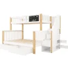 Redom Lit superposé 90x200 cm avec tiroirs et échelle intégrée, structure en pin massif blanc et chêne clair*Enfant Lit Enfant