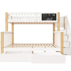 Redom Lit superposé 90x200 cm avec tiroirs et échelle intégrée, structure en pin massif blanc et chêne clair*Enfant Lit Enfant
