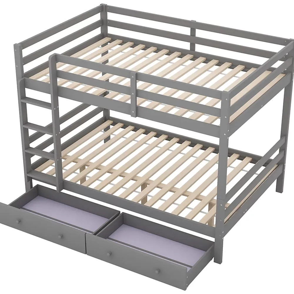 Redom Lit superposé 140x200 cm avec tiroirs de rangement et échelle intégrée, structure pin/MDF gris*Enfant Lit Enfant
