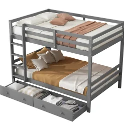 Redom Lit superposé 140x200 cm avec tiroirs de rangement et échelle intégrée, structure pin/MDF gris*Enfant Lit Enfant