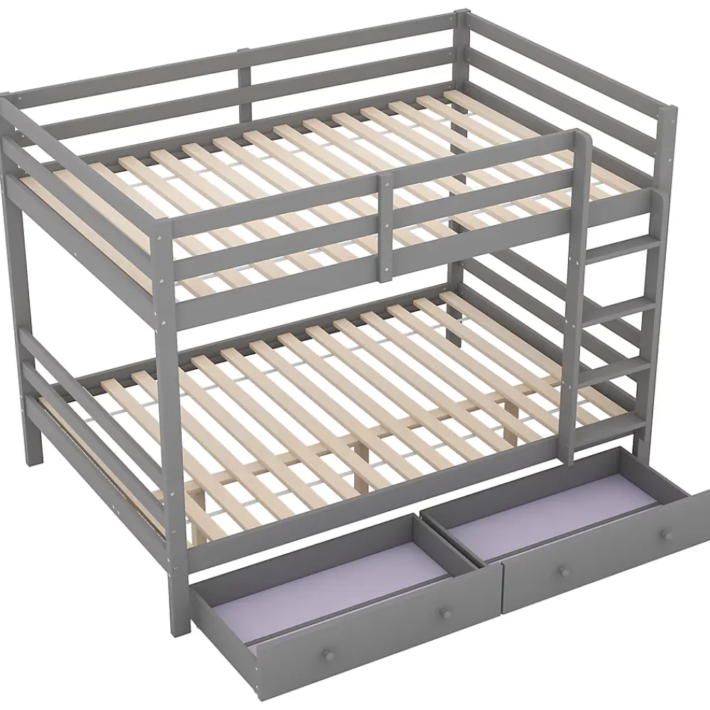 Redom Lit superposé 140x200 cm avec tiroirs de rangement et échelle intégrée, structure pin/MDF gris*Enfant Lit Enfant
