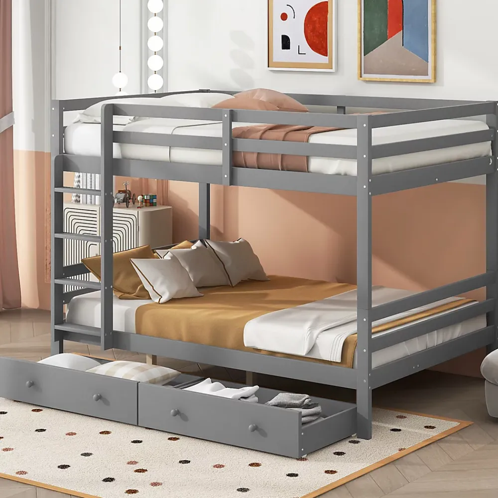 Redom Lit superposé 140x200 cm avec tiroirs de rangement et échelle intégrée, structure pin/MDF gris*Enfant Lit Enfant