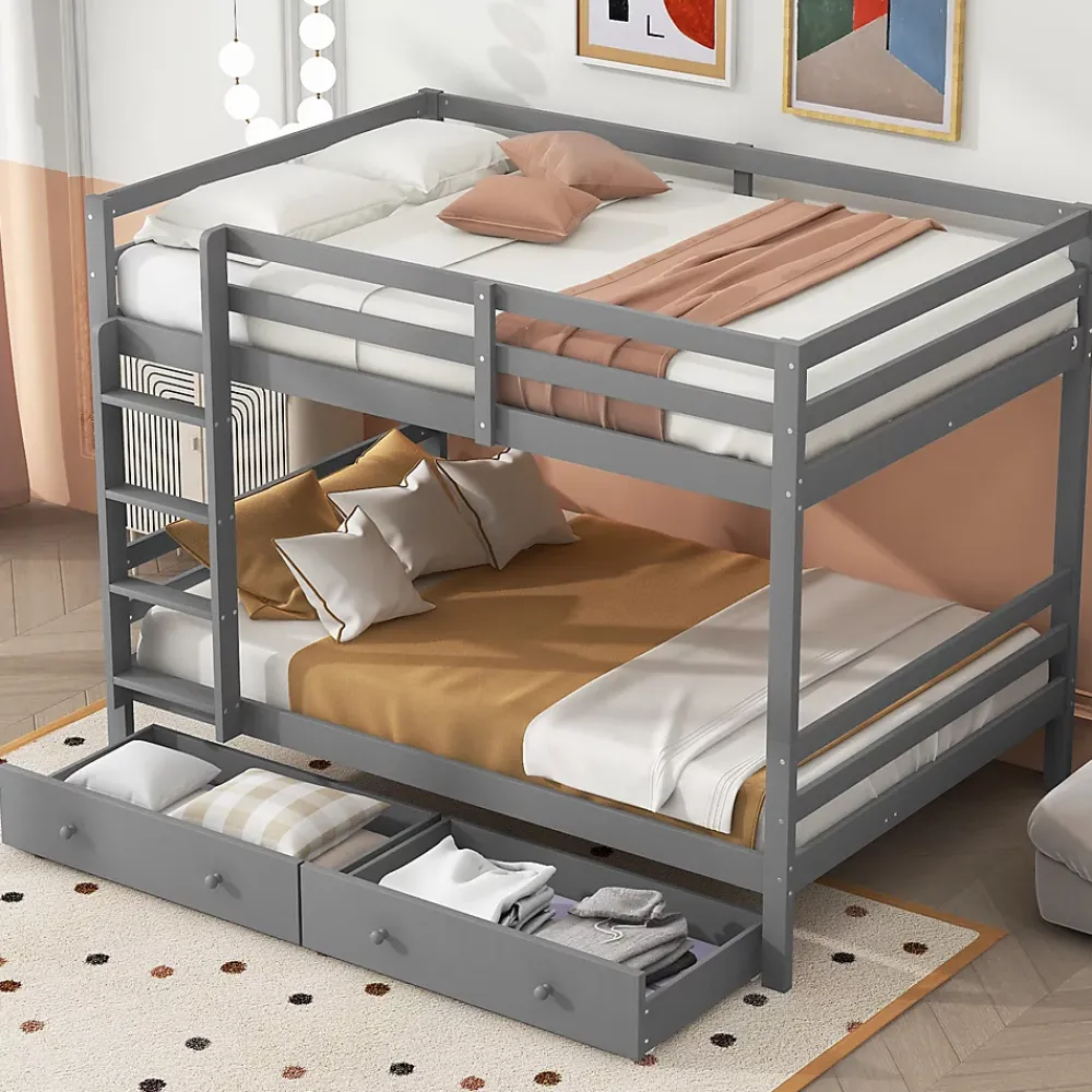 Redom Lit superposé 140x200 cm avec tiroirs de rangement et échelle intégrée, structure pin/MDF gris*Enfant Lit Enfant