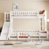 Lit superposé 140x200 cm avec toboggan ludique et étagères intégrées, structure en pin et MDF blanc>Redom Best