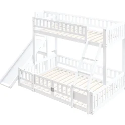 Lit superposé 140x200 cm avec toboggan ludique et étagères intégrées, structure en pin et MDF blanc><noscript><img width=